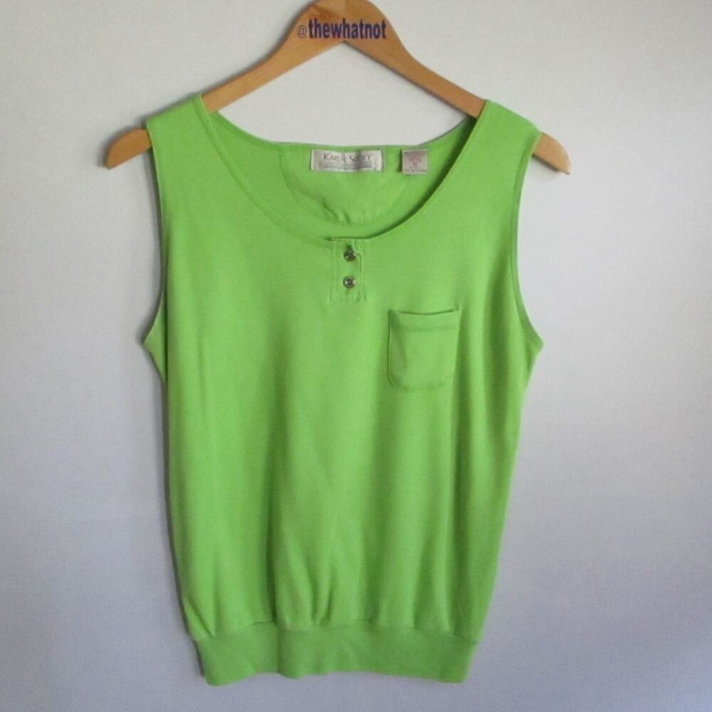 Vintage 80s Pistachio Green Henley Tank Top Sleeveless M - Picture 10 of 17